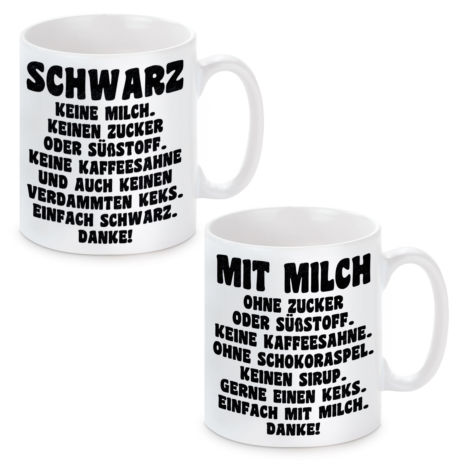 Tassen einzeln oder als Set Modell: schwarz und mit Milch