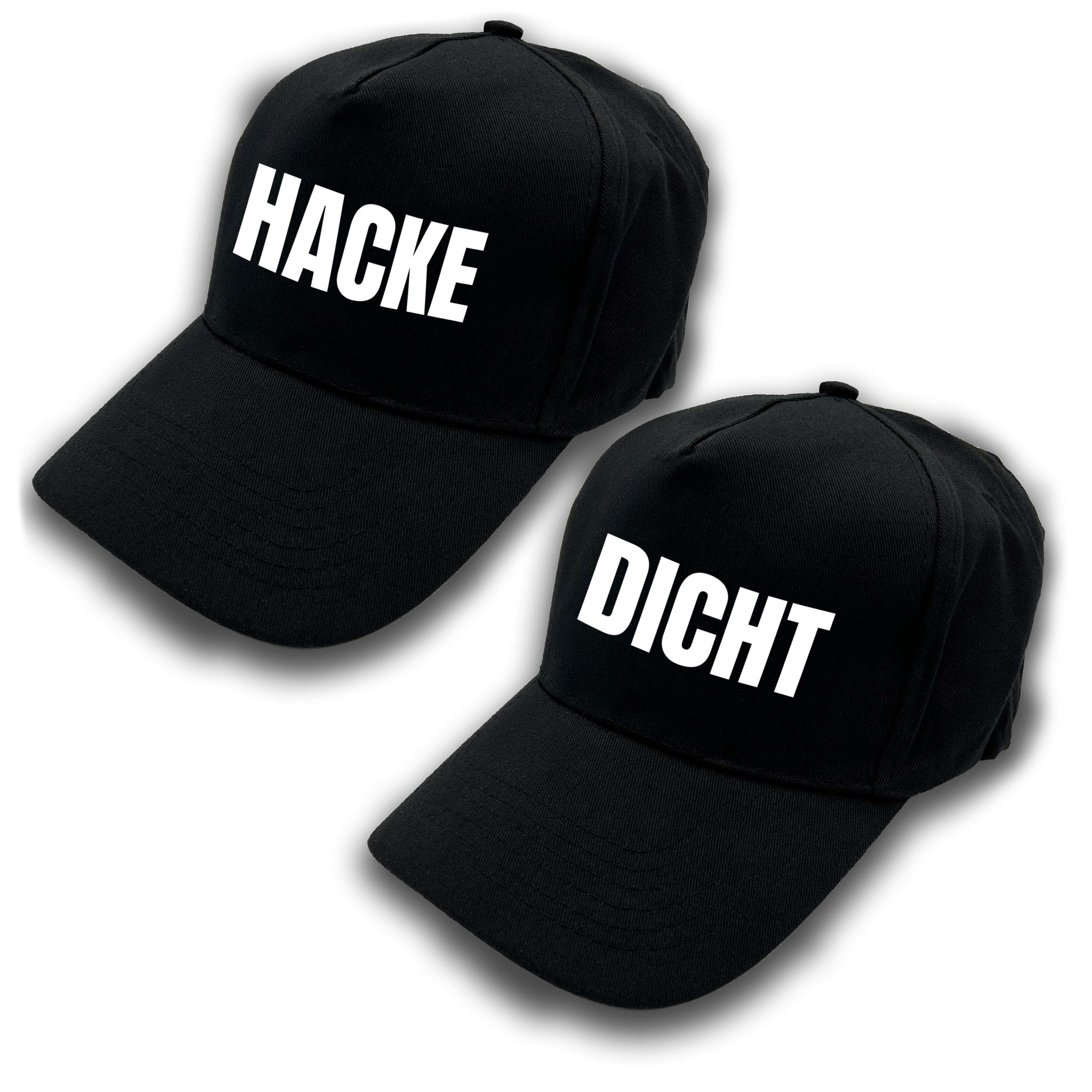 2er Set Baseball Caps mit Spruch | HACKE DICHT | Farbwahl | Unisex Baseball Mützen | hochwertiger Druck | OneSize durch verstellbaren Klettverschluss