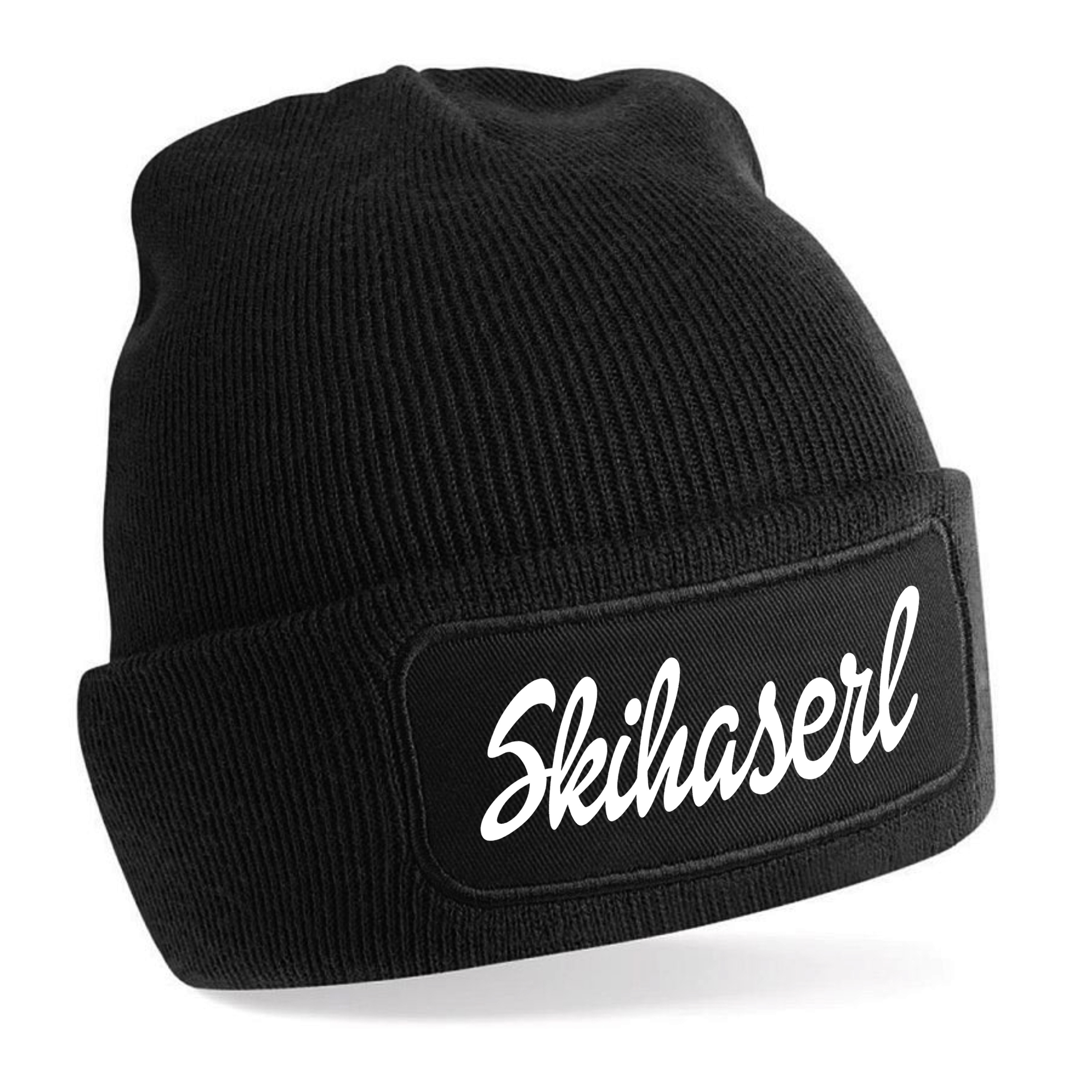 Beanie Strickmütze mit Spruch | Skihaserl | Farbwahl | Unisex SoftTouch angenehm weiche und warme Wintermütze | OneSize Einheitsgröße für Erwachsene