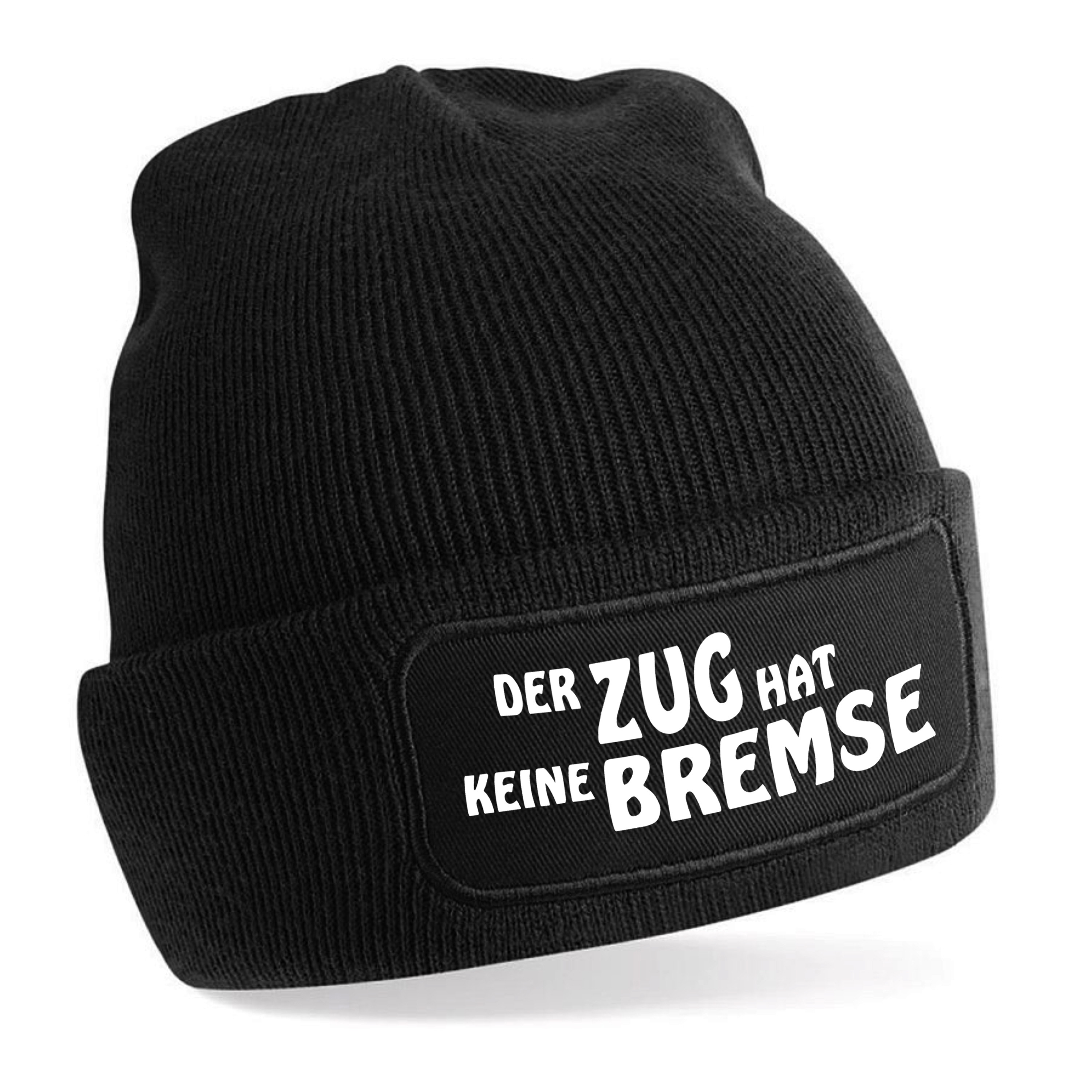 Beanie Strickmütze mit Spruch | Der Zug hat keine Bremse | Farbwahl | Unisex SoftTouch angenehm weiche und warme Wintermütze | OneSize Einheitsgröße für Erwachsene