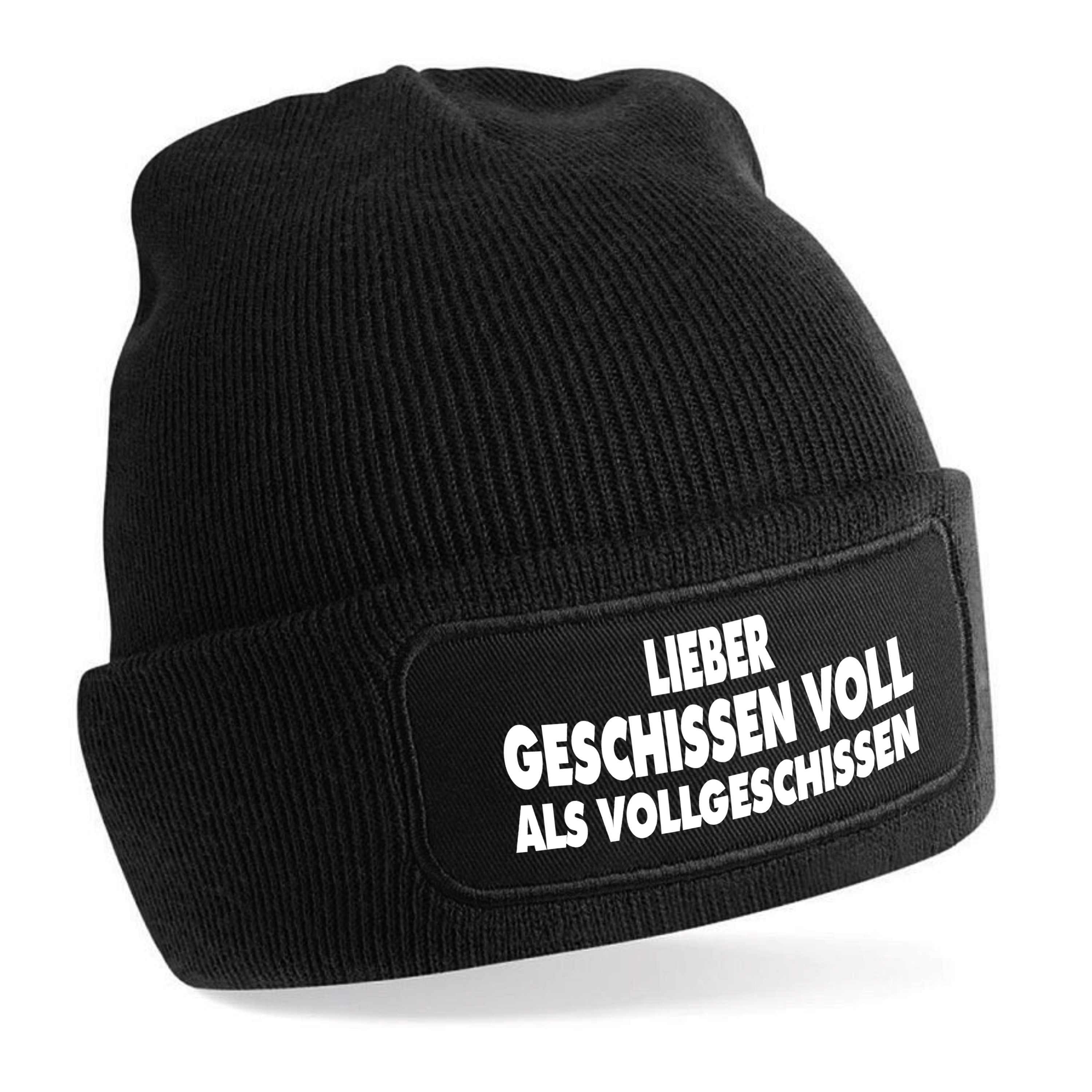 Beanie Strickmütze mit Spruch | Lieber geschissen voll | Farbwahl | Unisex SoftTouch angenehm weiche und warme Wintermütze | OneSize Einheitsgröße für Erwachsene