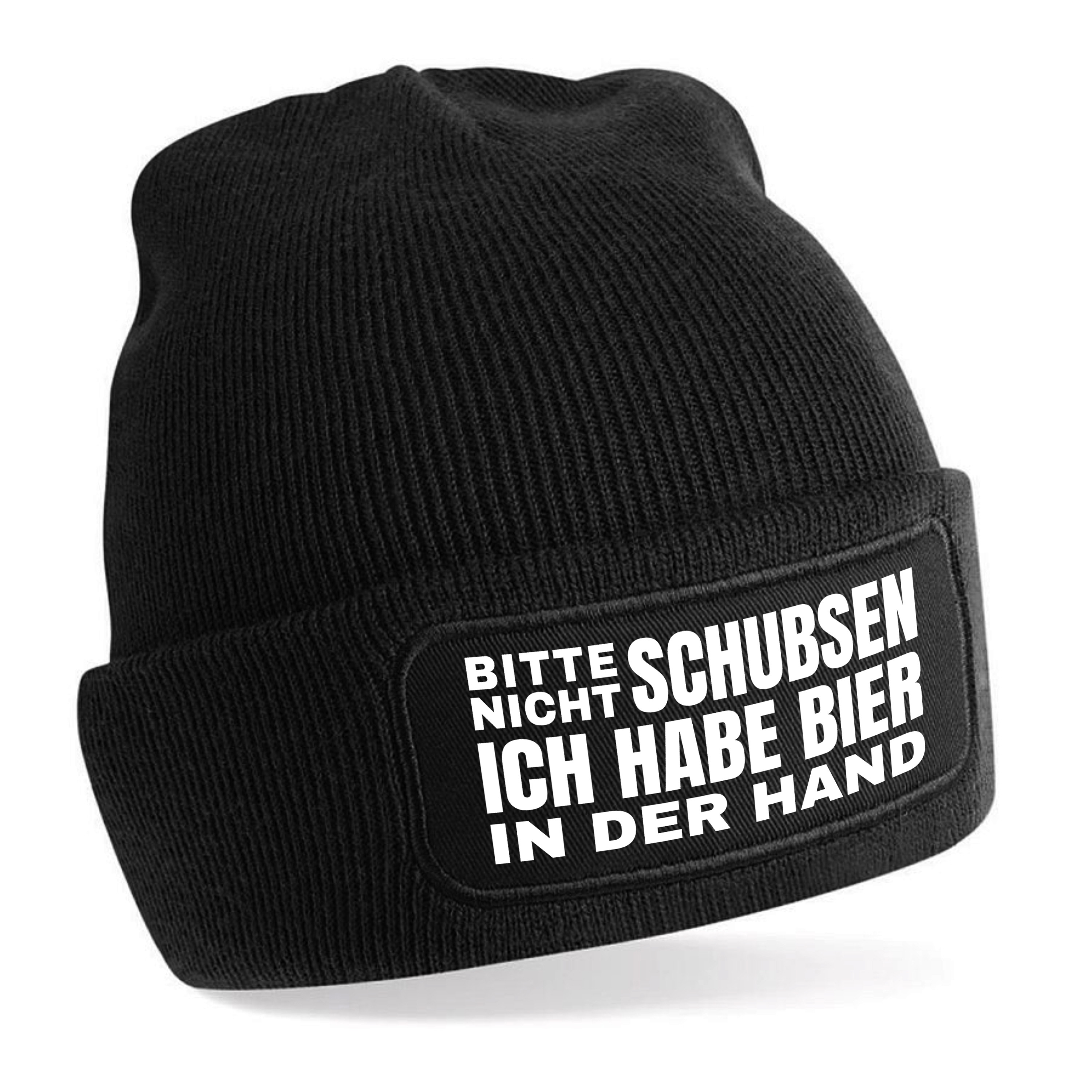 Beanie Strickmütze mit Spruch | Bitte nicht schubsen | Farbwahl | Unisex SoftTouch angenehm weiche und warme Wintermütze | OneSize Einheitsgröße für Erwachsene