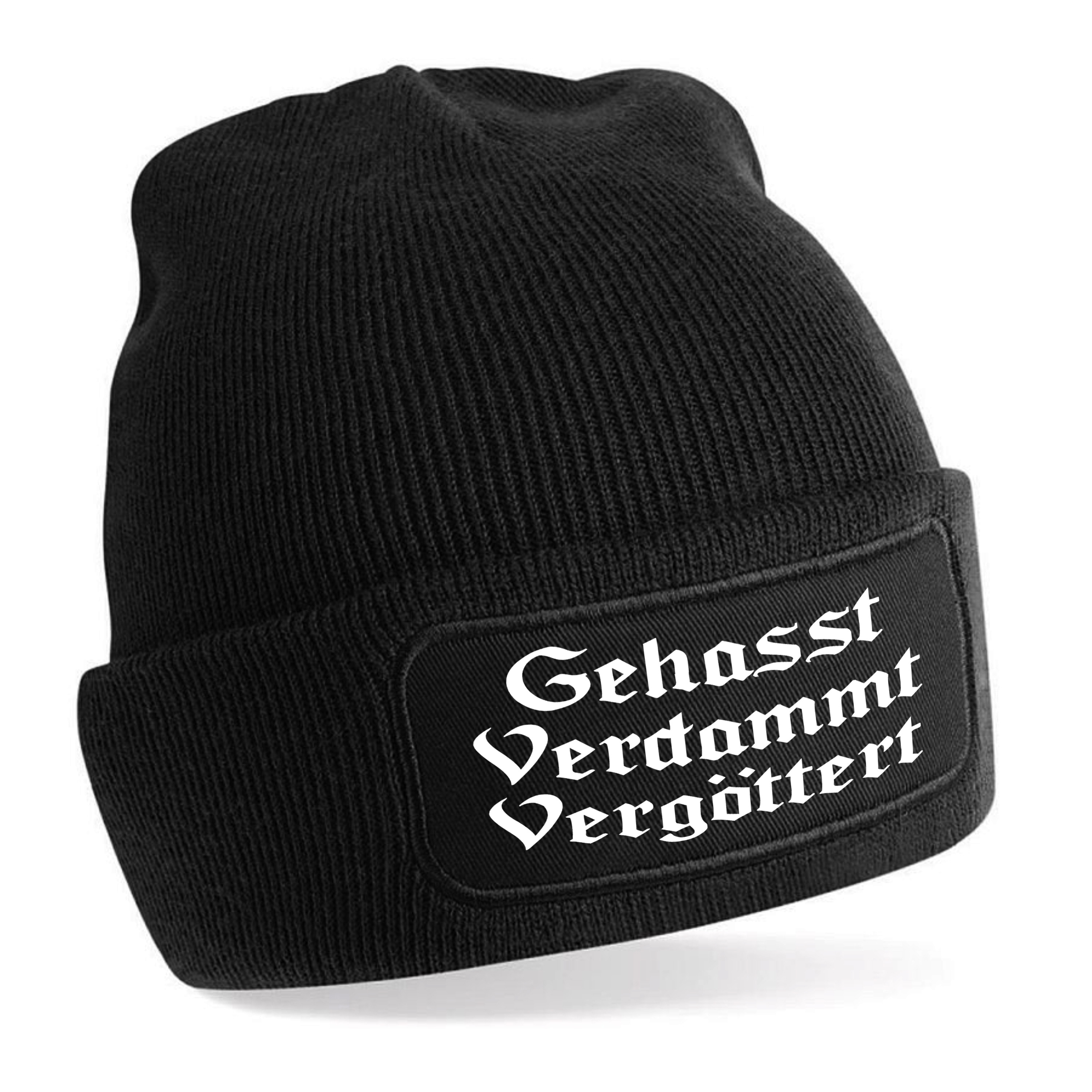 Beanie Strickmütze mit Spruch | Gehasst Verdammt Vergöttert | Farbwahl | Unisex SoftTouch angenehm weiche und warme Wintermütze | OneSize Einheitsgröße für Erwachsene