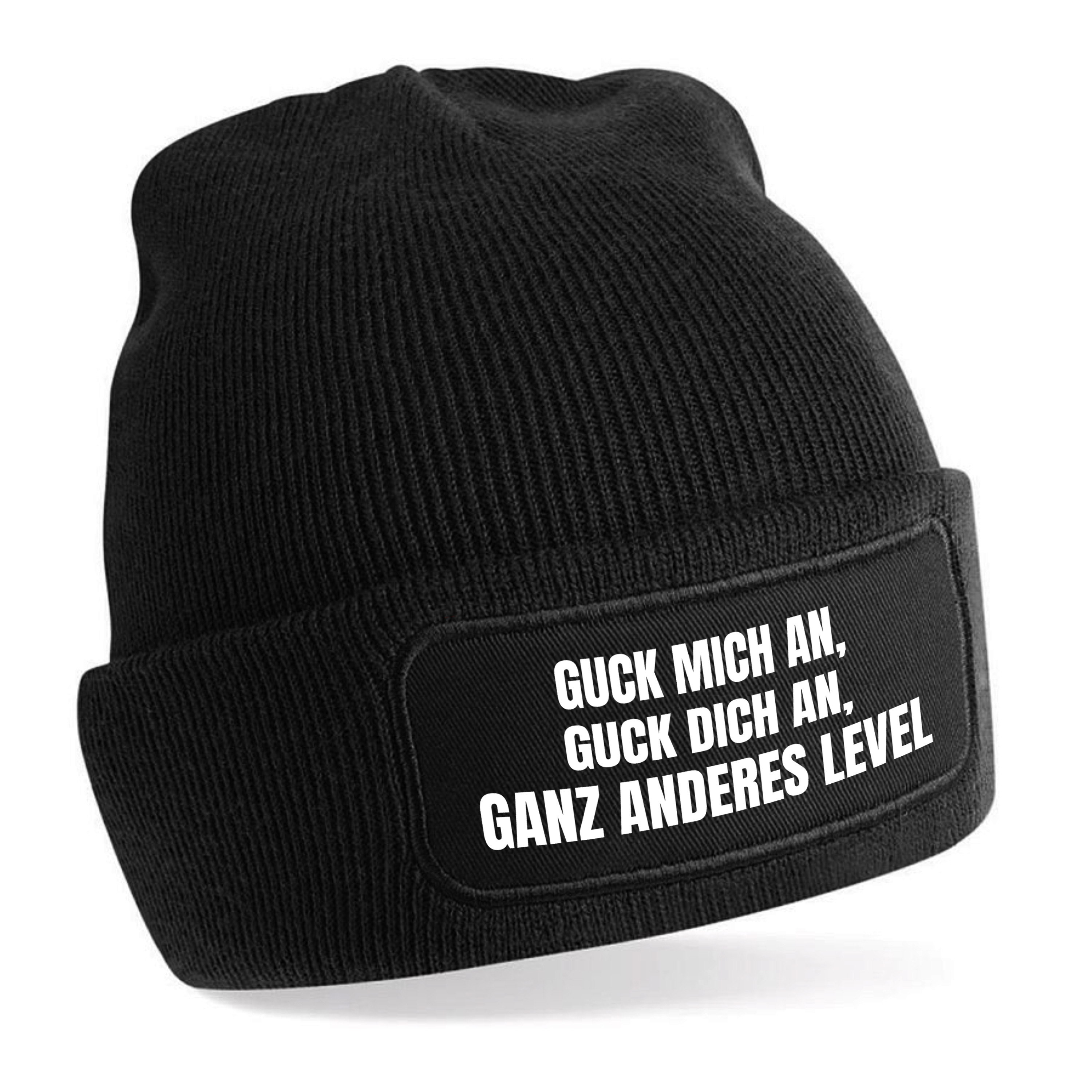 Beanie Strickmütze mit Spruch | Ganz anderes Level | Farbwahl | Unisex SoftTouch angenehm weiche und warme Wintermütze | OneSize Einheitsgröße für Erwachsene