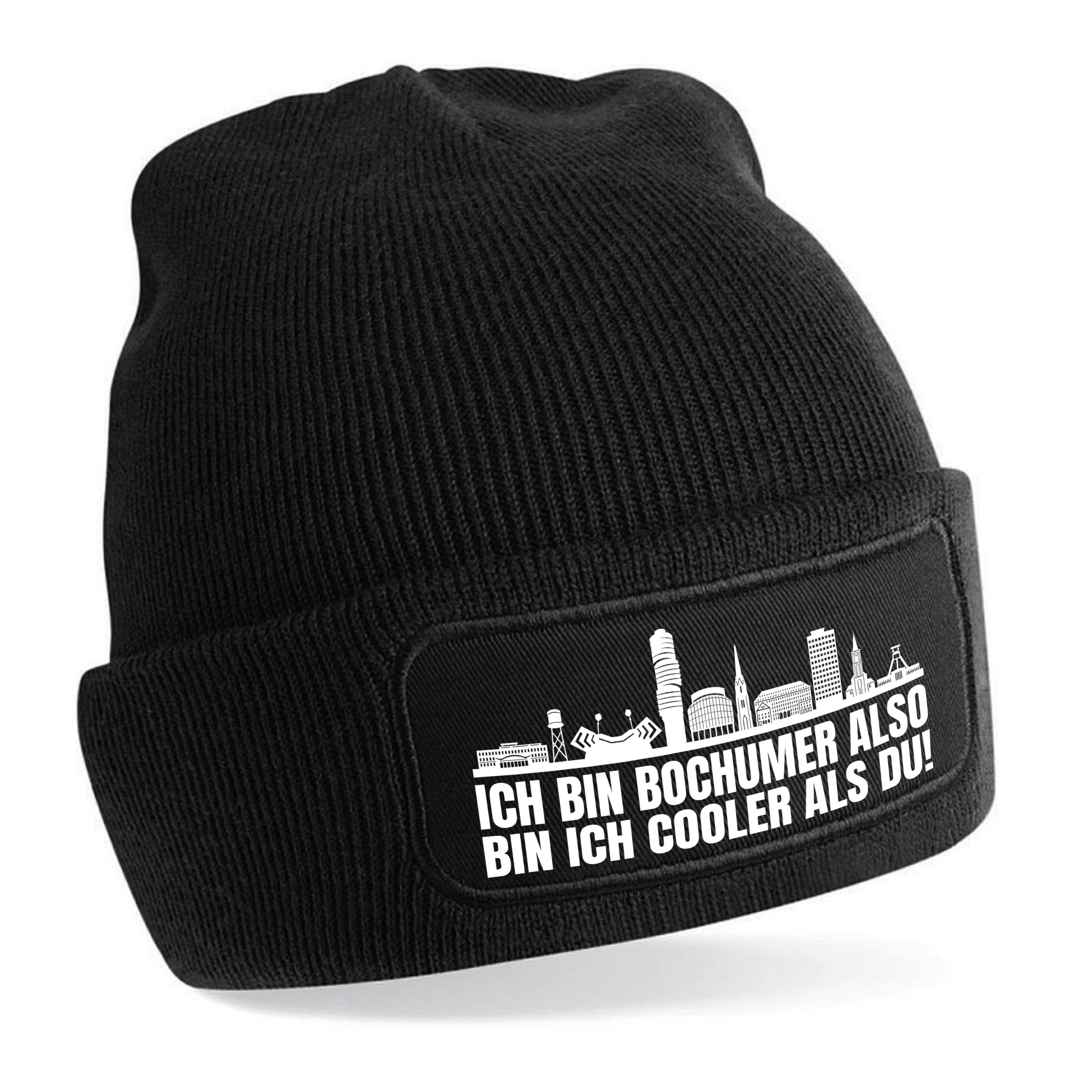 Beanie Strickmütze mit Spruch | Ich bin Bochumer also bin ich cooler als du! | Farbwahl | weiche und warme Fußball Mütze für Bochum Fan | Skyline | SoftTouch Einheitsgröße für Erwachsene