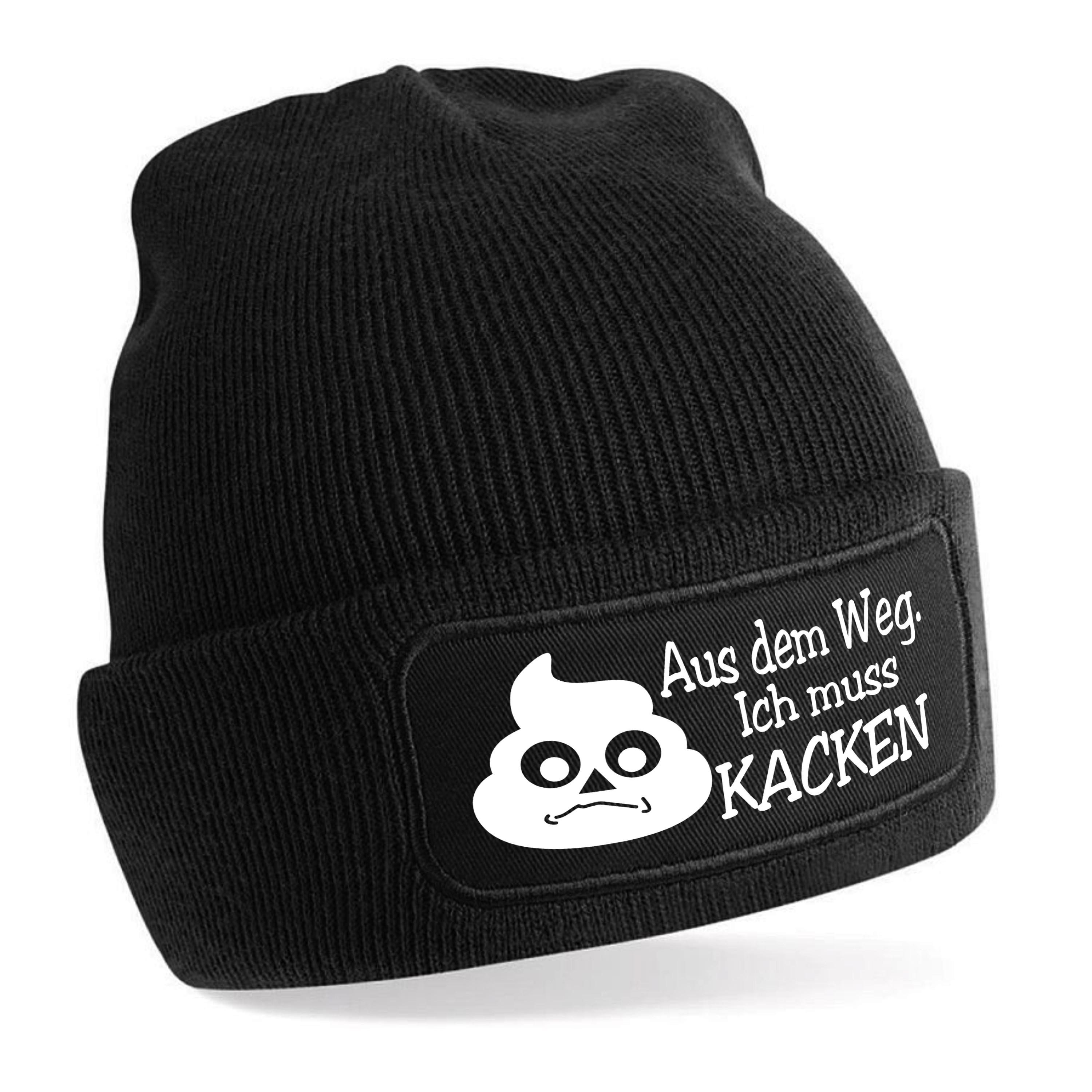 Beanie Strickmütze mit Spruch | Aus dem Weg. Ich muss Kacken | Farbwahl | Unisex SoftTouch angenehm weiche und warme Wintermütze | OneSize Einheitsgröße für Erwachsene