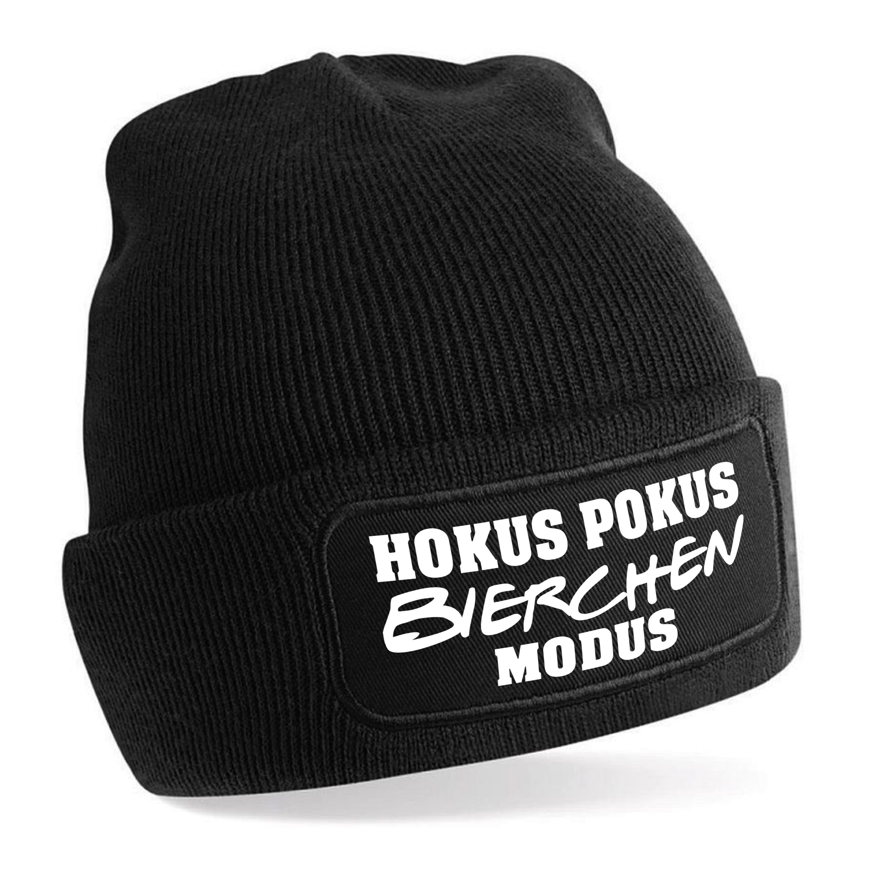 Beanie Strickmütze mit Spruch | Hokus Pokus Bierchen Modus | Farbwahl | Unisex SoftTouch angenehm weiche und warme Wintermütze | OneSize Einheitsgröße für Erwachsene