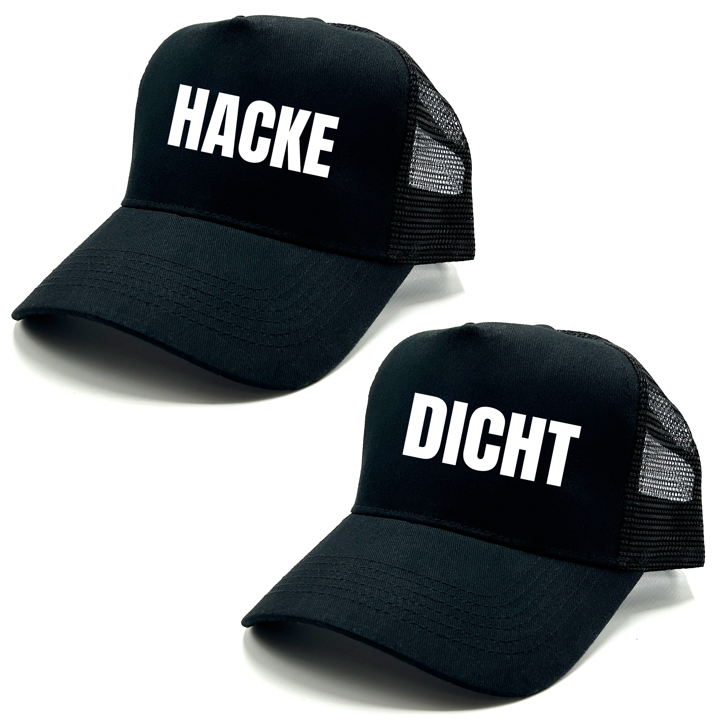 2er Set Baseball Caps in Mesh Optik mit Spruch | HACKE DICHT | Farbwahl | Unisex Baseball Mützen | hochwertiger Druck | OneSize durch verstellbaren Klipp-Verschluss