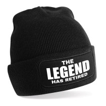 Beanie Strickmütze mit Spruch | The Legend has retired | Farbwahl | Unisex SoftTouch angenehm weiche und warme Wintermütze | OneSize Einheitsgröße für Erwachsene