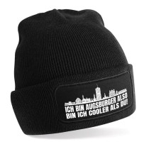 Beanie Strickmütze mit Spruch | Ich bin Augsburger also bin ich cooler als du! | Farbwahl | weiche und warme Fußball Mütze für Augsburg Fan | Skyline | SoftTouch Einheitsgröße für Erwachsene