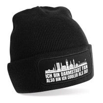 Beanie Strickmütze mit Spruch | Ich bin Darmstadt Fan also bin ich cooler als du! | Farbwahl | weiche und warme Fußball Mütze für Darmstadt Fan | Skyline | SoftTouch Einheitsgröße für Erwachsene