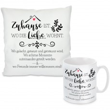 Kissen oder Tasse mit Motiv Modell: Zuhause ist...