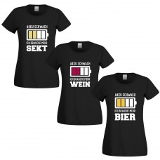  Funshirt weiß oder schwarz - AKKU SCHWACH. ICH BRAUCHE MEHR SEKT / BIER / WEIN