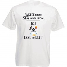 Funshirt weiß oder schwarz, als Tanktop oder Shirt - Andere haben Sex in der Küche ... ich esse im Bett...