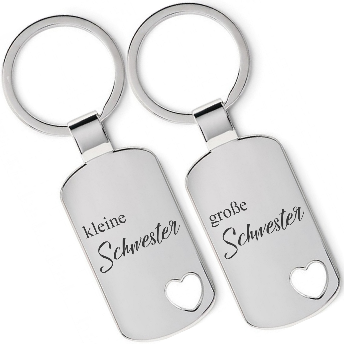 Lieblingsmensch Metall Schlüsselanhänger 2er Set - kleine Schwester, große Schwester