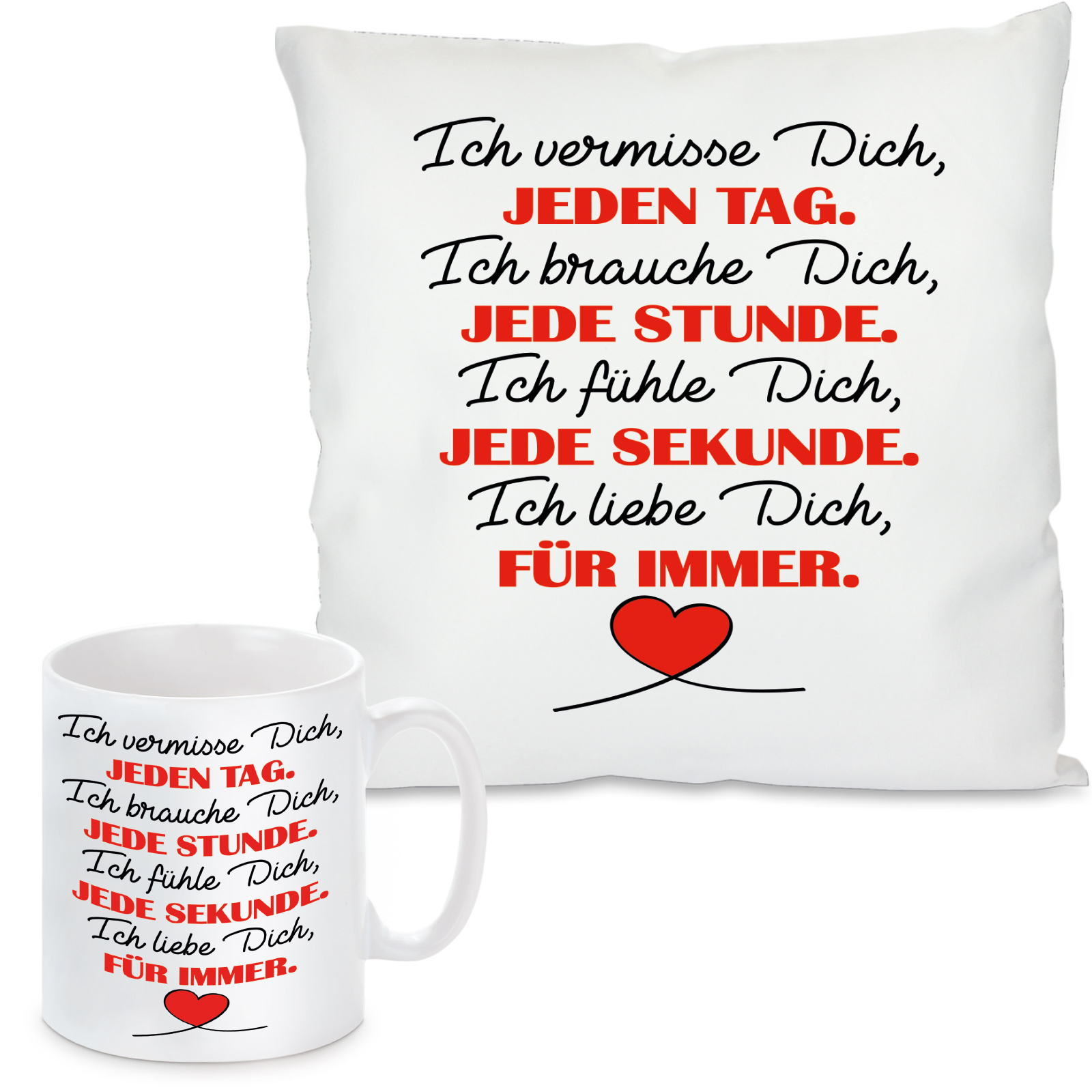 Kissen oder Tasse mit Motiv Modell: Ich liebe Dich für immer