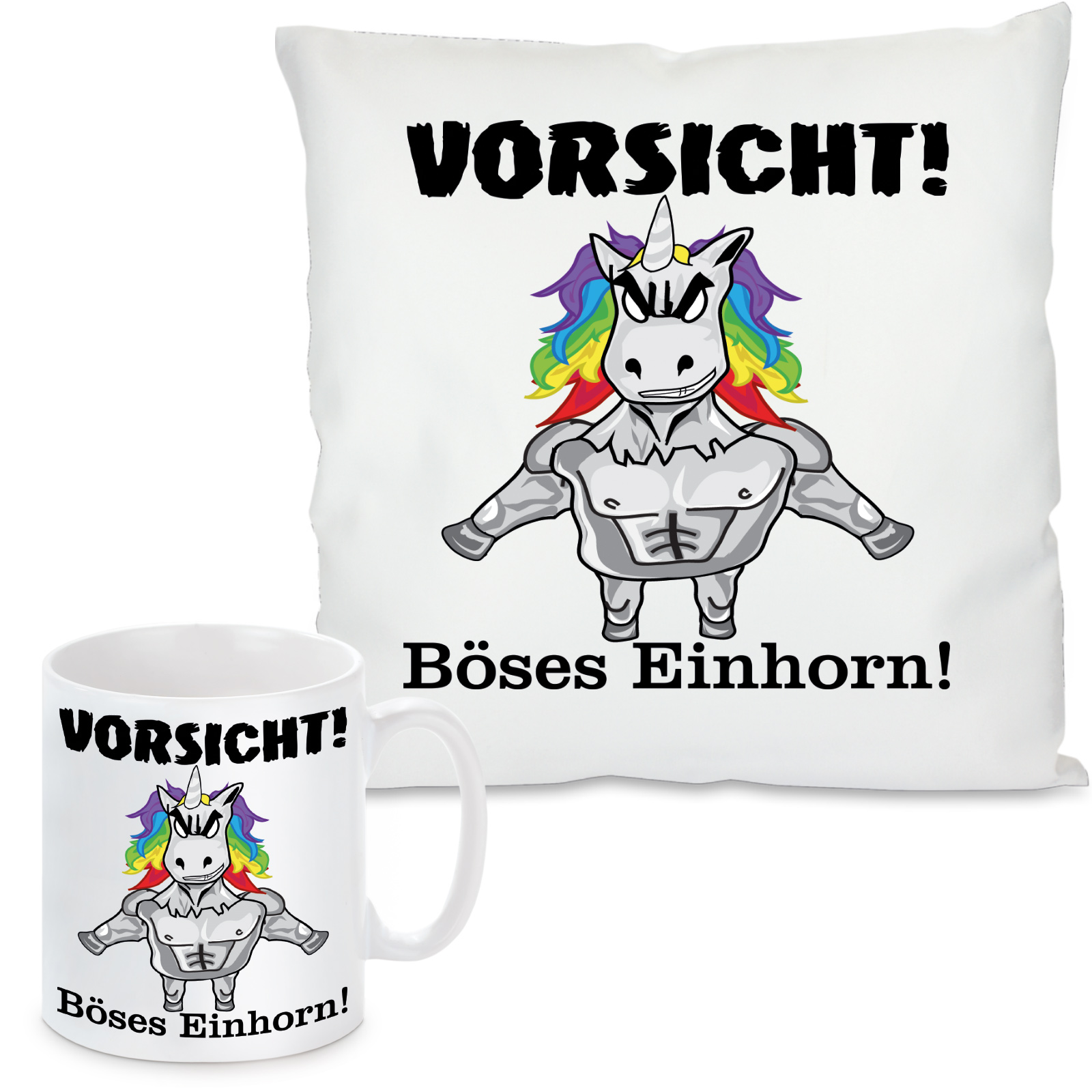 Kissen oder Tasse mit Motiv Modell: Böses Einhorn