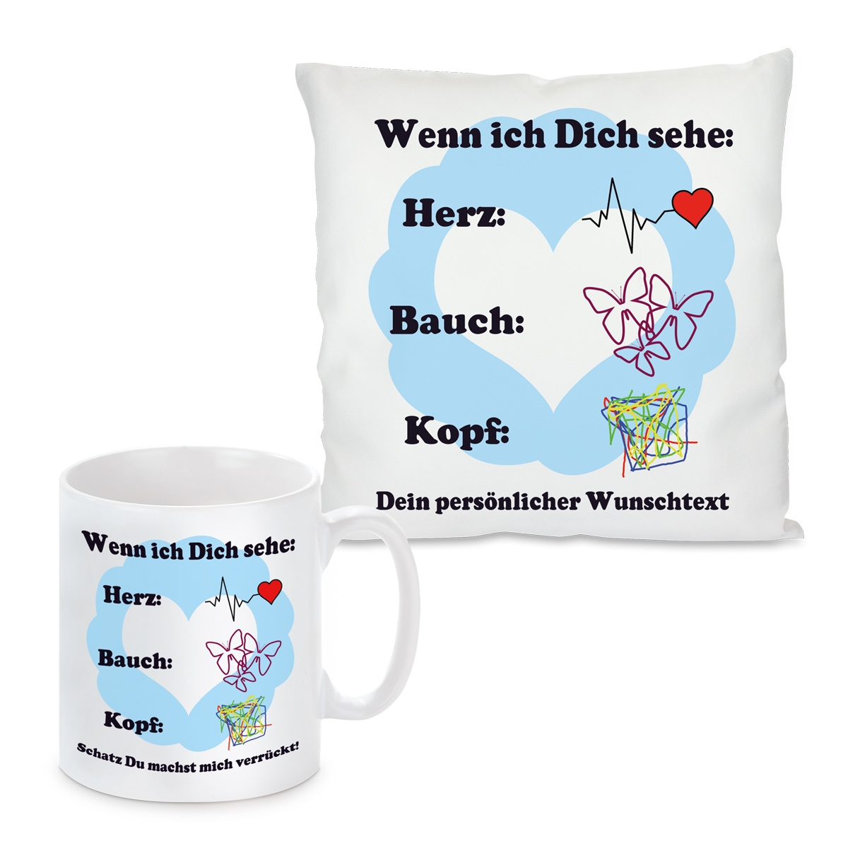 Kissen oder Tasse mit Motiv Modell: Wenn ich Dich sehe